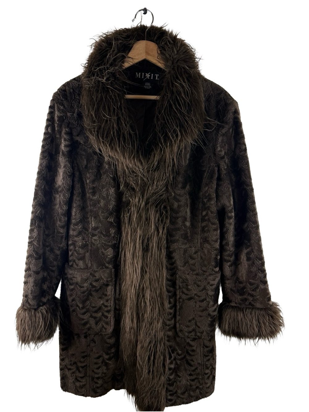 Penny Lane Coat Vintage Fur Trim Brown Large Boho